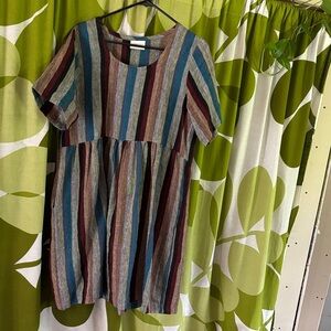 Striped Linen Ranch Dress with Scoop Neck